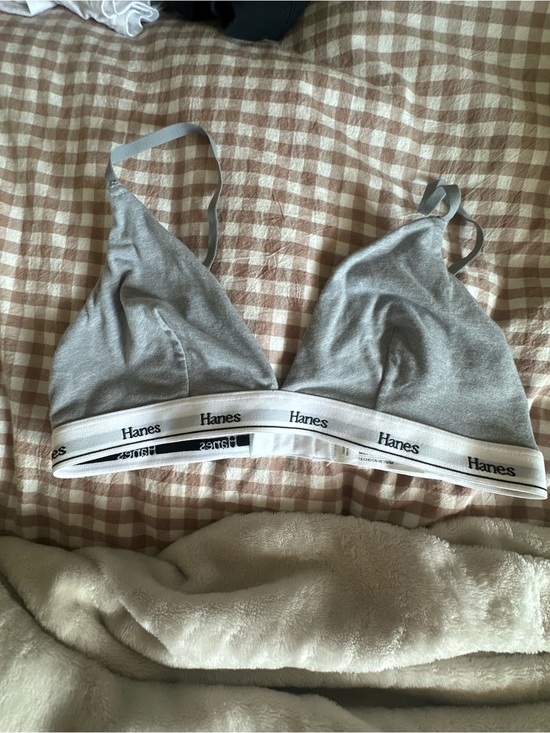 Hanes Other - Hanes Gray Wireless Bralette with White Logo Band
